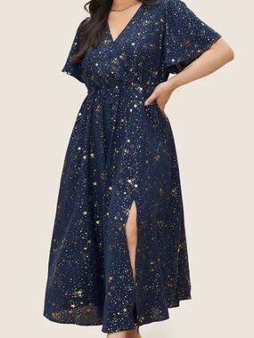 BloomChic Navy and Gold Star Print Midi Dress